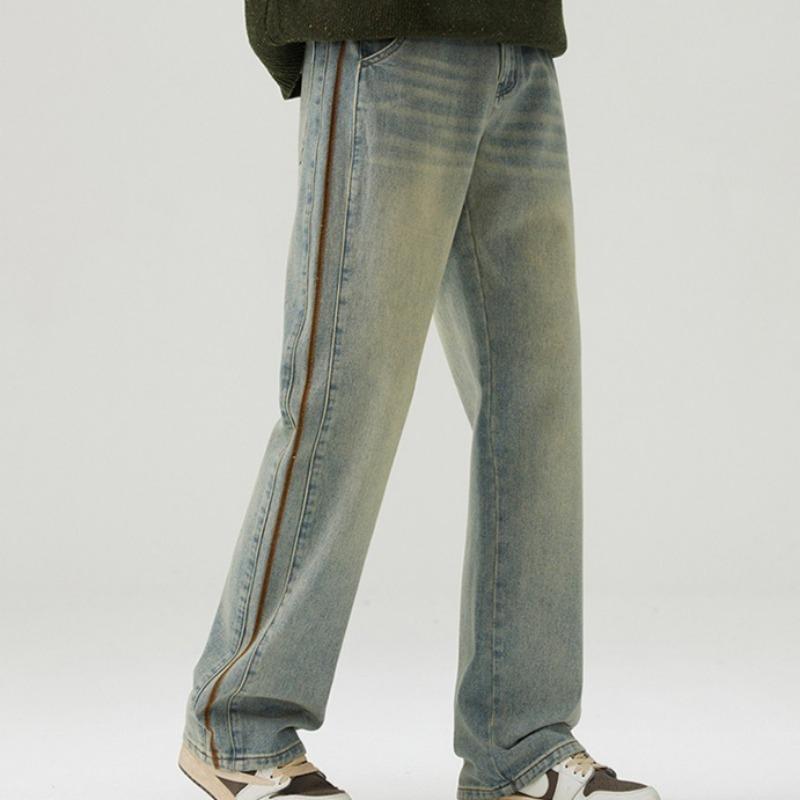 Pantalones Casuales Rectos Sueltos Retro con Aspecto Desgastado de Estilo Americano para Hombre de Primavera y Otoño