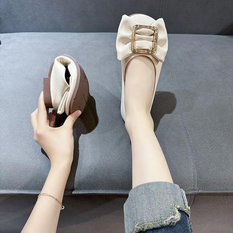 Fashion Women's Flat Shoes with Bow Round Toe White Ladies Footwear Black Harajuku Streetwear High Quality Clothing Trend 2025 Cheap