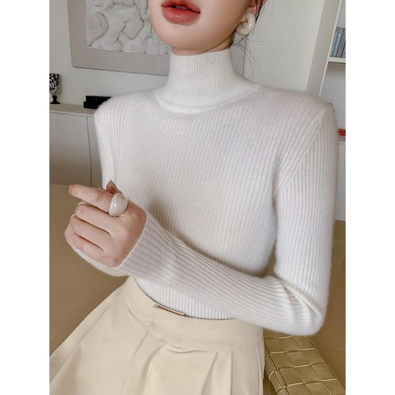Autumn and winter new women's turtleneck sweater swan neck heap collar tight versatile long-sleeved knitted sweater with slim-fitting bottoming shirt