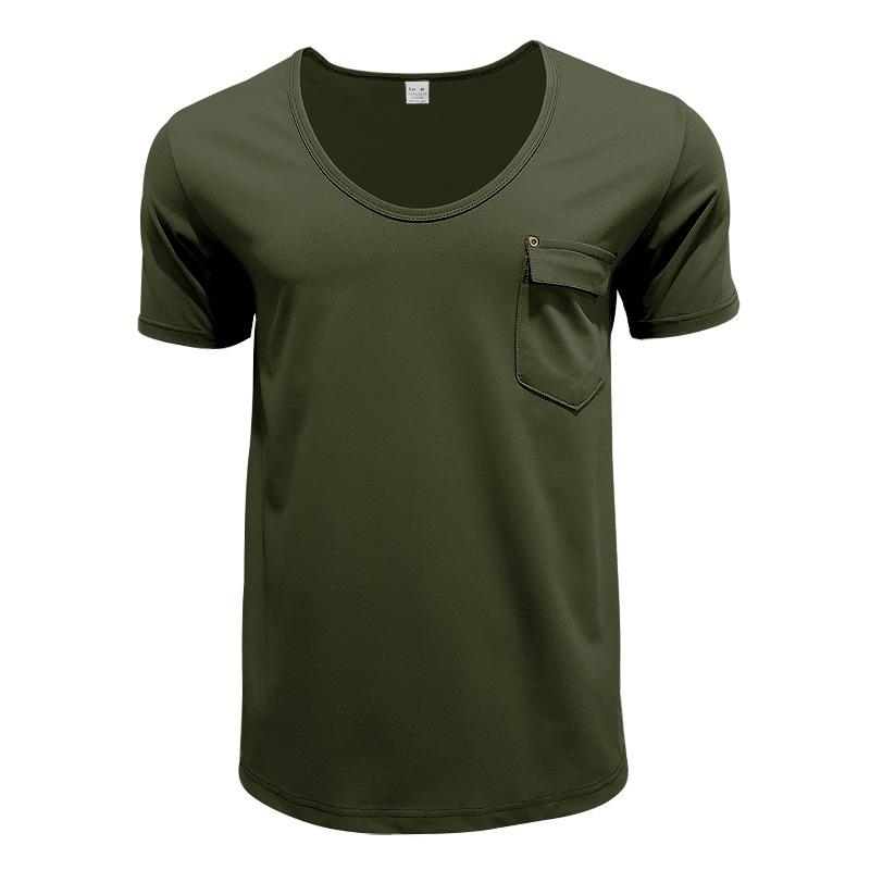 Men's Pocket T-shirt Clothing V-neck Solid Color Plus-size Casual Short-sleeved T-shirt