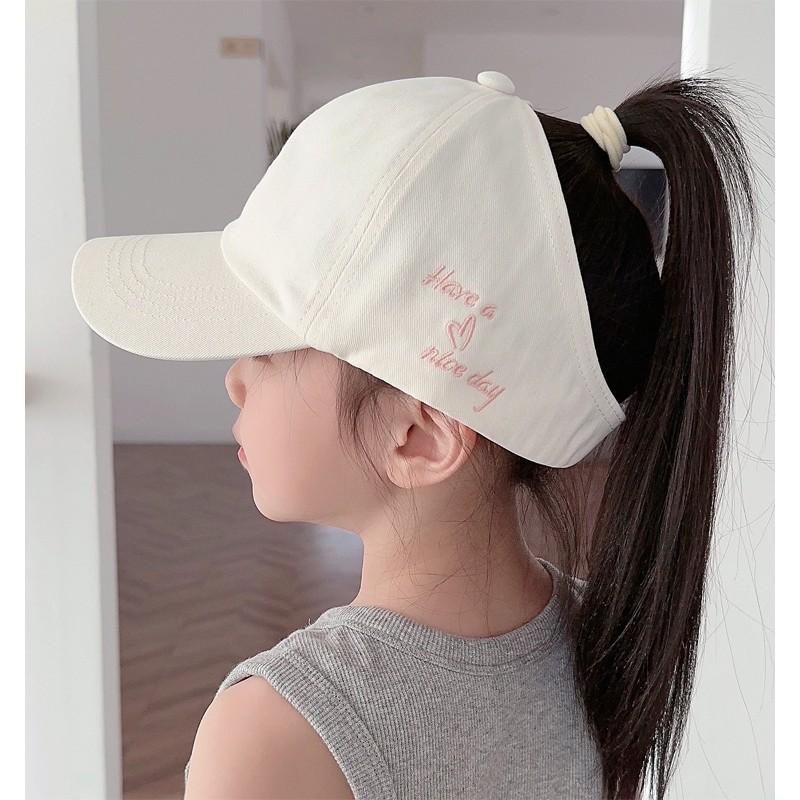 Hot High Ponytail Kids Hat Baseball Cap for Girls OutdoorTravel Sun Hat Adjustable Children Peaked Cap Hollow Back Ponytail Caps