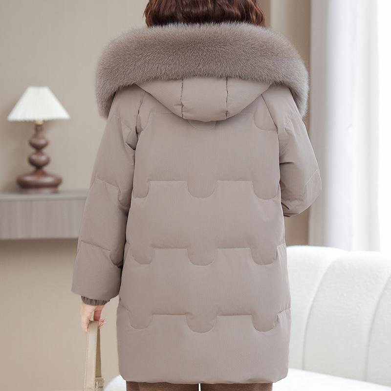 Real Fur Collar Middle-aged Women's Winter Down Coats Hooded Plus Size XL-6XL Thick Warm White Duck Down Jackets for Women Clothes