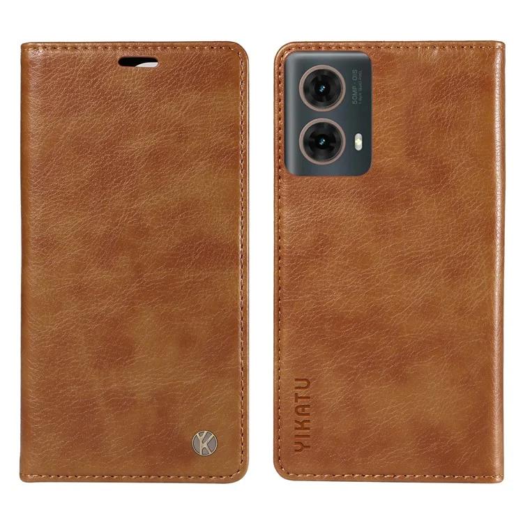 

YK-006 для Motorola Moto G85 5G чехол-кошелек личи текстура кожаный чехол для телефона - коричневый