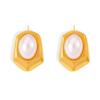 European Geometric Hexagon Stud Earrings with Imitation Pearl in 18K Gold Plated Titanium Steel