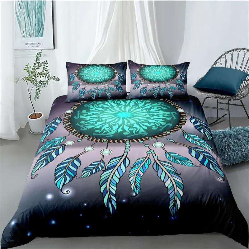 Bohemian Soft Duvet Cover Set Dreamcatcher Geometric Feather Print Beding Set King Quen Sized Dimensions Rom Decor Microfiber Warm Comforter Cover