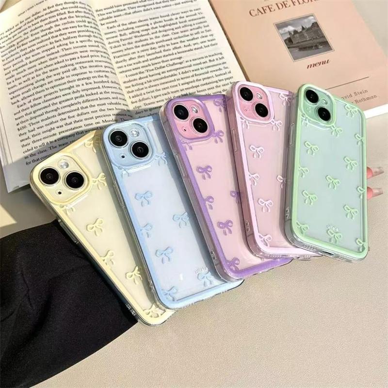 Barevné provedení s mašlí Měkký kryt na telefon Pro iPhone 17 Air 16 15 14 13 12 11 Pro Max 16 Plus 16E Nárazuvzdorný Měkký Průhledný Kryt