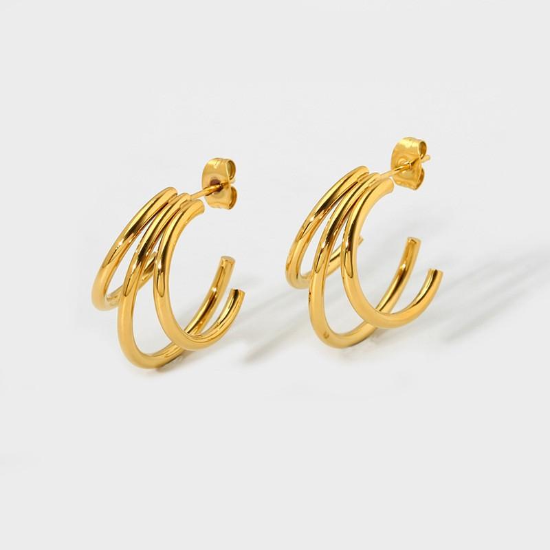 INS Hot Sale Exaggerated Geometric Three-claw Ring Earrings Plated 18K Gold Stainless Steel Premium Waterproof Earrings Women