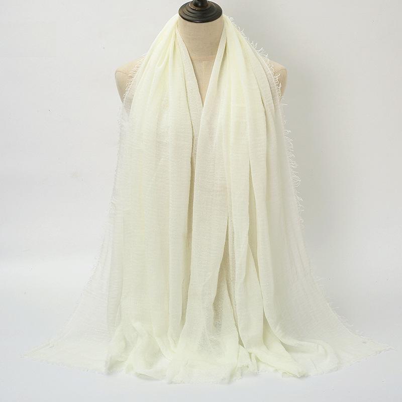New Style Wrinkled Cotton Scarf with Fur Edge and Rayon, Large Solid Color Women's Headscarf BS414