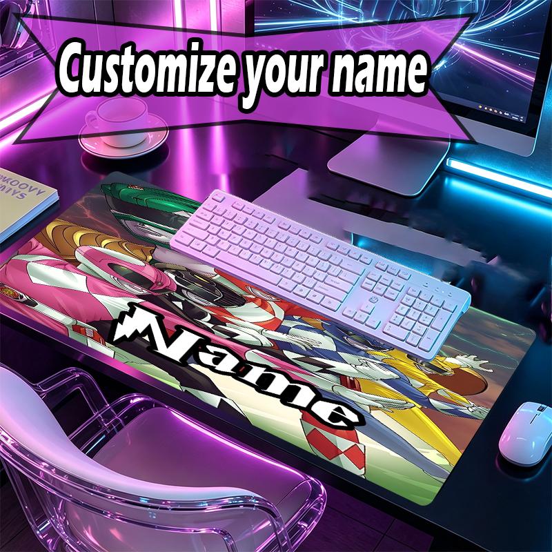 Custom Name Personalized Mighty Morphin Power Rangers Pattern Mousepad, Laptop PC Desk Mat, Decorative Desk Mat for Home Keyboard Pad Gift