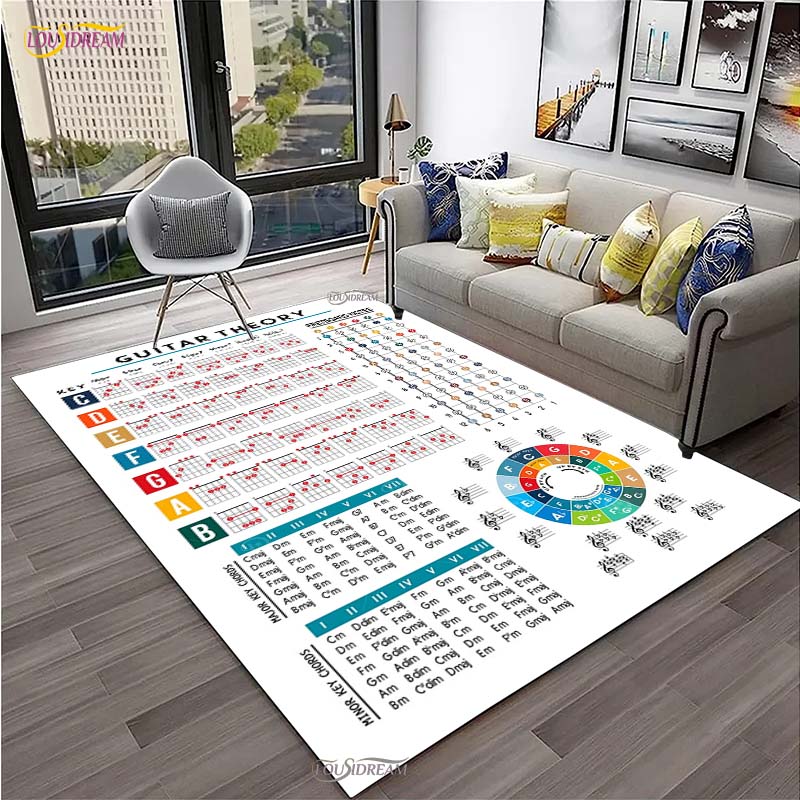 Muziek Basis Gitaar Akkoord Theorie Grafiek Piano Tapijt voor Woonkamer Slaapkamer Vloerkleden Keuken Antislip Vloermat Alfombra Verjaardagscadeau