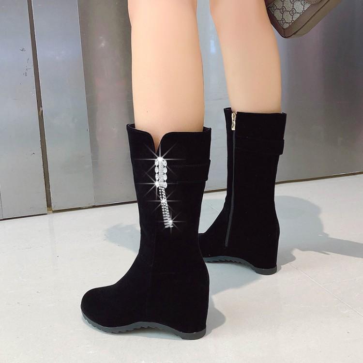 Autumn and winter new wedge heel short boots high heel medium boots matte short boots inner height increase Martin boots women's shoes