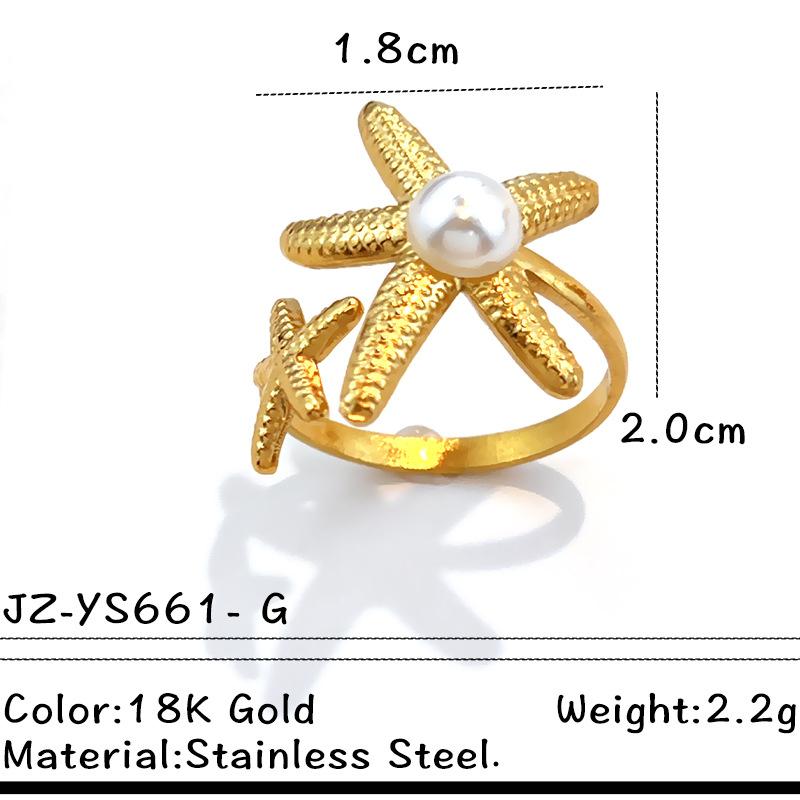 Ocean Starfish Shell Open Rings For Women Stainless Steel Ring Summer Beach Aesthetic Waterproof Jewelry Gift