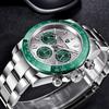 Pagani Design Men's Watch Seiko Quartz Movement Chronograph Waterproof Ceramic Bezel Stainless Steel Strap Green