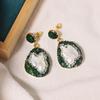 Natural Baroque Pearl Inlaid Zircon Green Earrings for Women Luxury Vintage Fashion Jewelry Stud Earrings GE1602