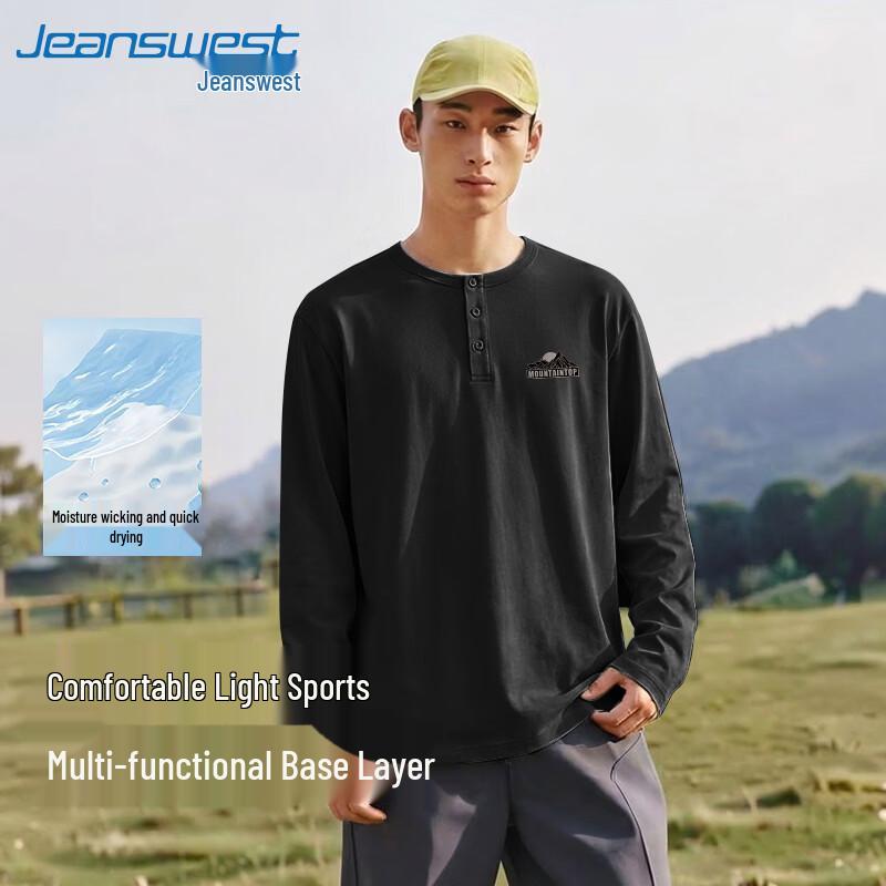 Jeanswest Men s Henley Neck Long Sleeve Quick-Dry T-Shirt XL