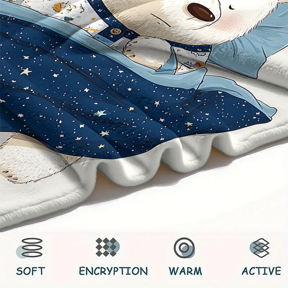 Polar Bear Print Flannel Blanket, High quality Comfortable for All Seasons, Home Decor, Warmth and Comfort, Perfect for Christmas Gifts