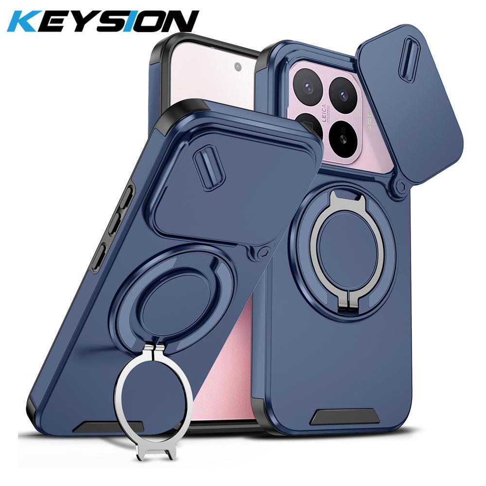 KEYSION 360° Rotating Ring Stand Phone Case for Xiaomi 17T 17T Pro 5G Slide Camera Protection Magnetic Shockproof Back Cover
