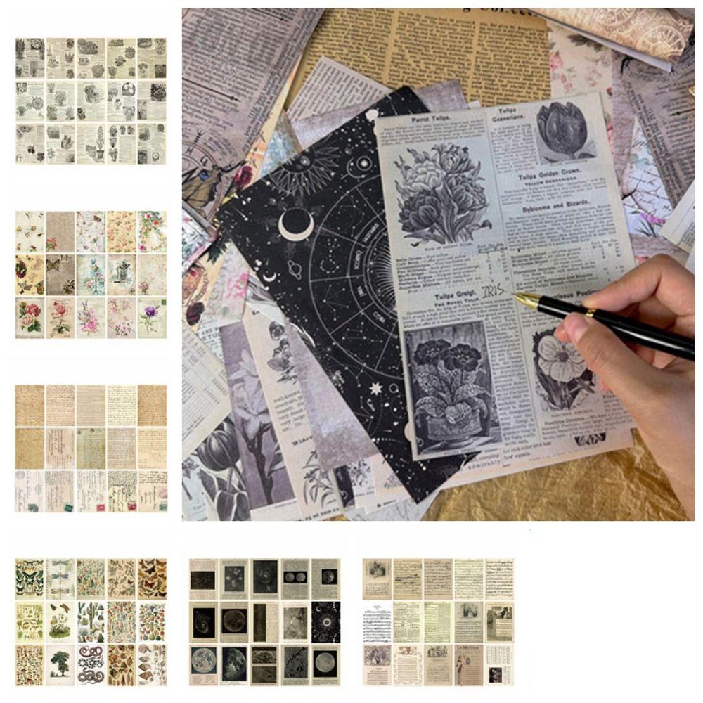 

30 sheets Plant Patterns Decor Paper Background Paper Old Book Page Journal