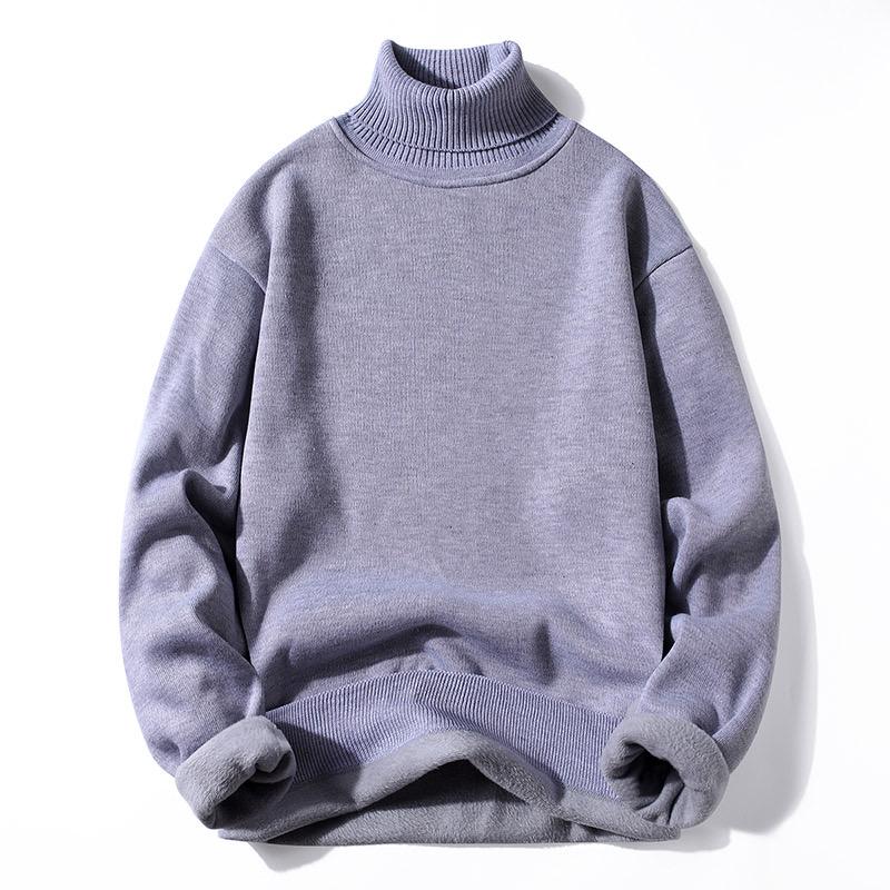 2024 Autumn Men Turtleneck Sweater Fleece-lined  Jumper Sweater Cozy Stylish Men Sweater Male Warm Slim Knitting Pullovers