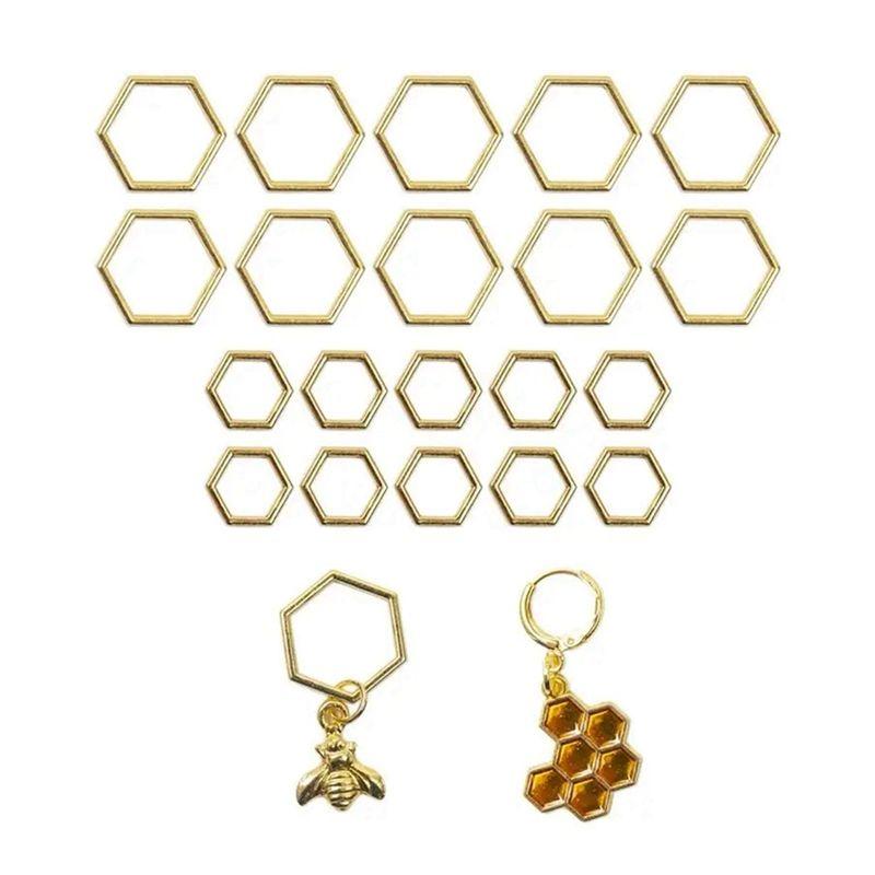 AEE4-Hexagon Bee Pendants Knitting Stitch Markers Gold Color Crochet Locking Needle Clip Knitting Tools Sewing Supplies