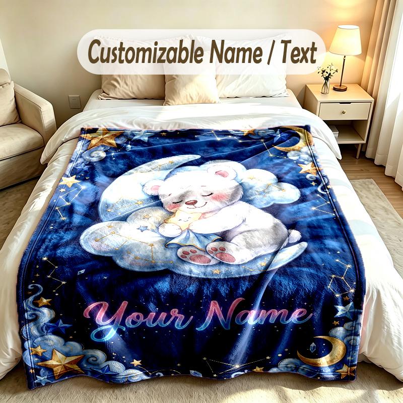 Teddy Bear Theme Custom Blanket Personalized Name & Text Customized Soft Warm Throw Blanket Home Decor