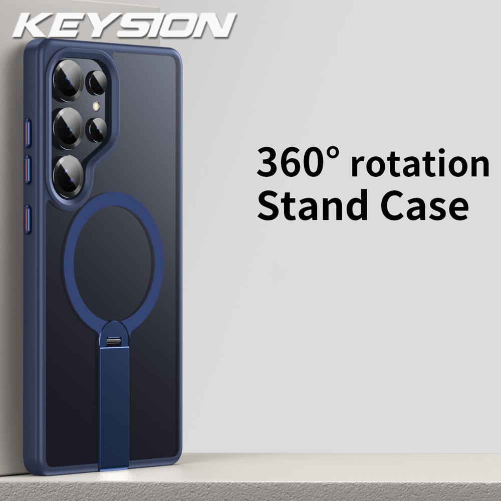 KEYSION 360 Hidden Metal Stand Magnetic Case for Magsafe for Samsung Galaxy S24 S25 Ultra S24+ S25+ Matte Shockproof Phone Cover