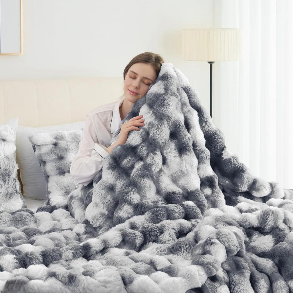 Flauschige Kunsthasenfell-Decke Farbverlauf Plüsch Warm Weich Bett Sofa Decke Maschinenwaschbar Winter Heimdeko Decke für Schlafzimmer Wohnzimmer