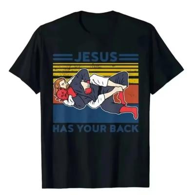Jiu Jitsu T-Shirt Jesus hat deinen Rücken BJJ MMA Jujitsu T-Shirt Lässiges Oberteil Baumwolle Herren und Damen T-Shirt Harajuku Übergröße Oberteil