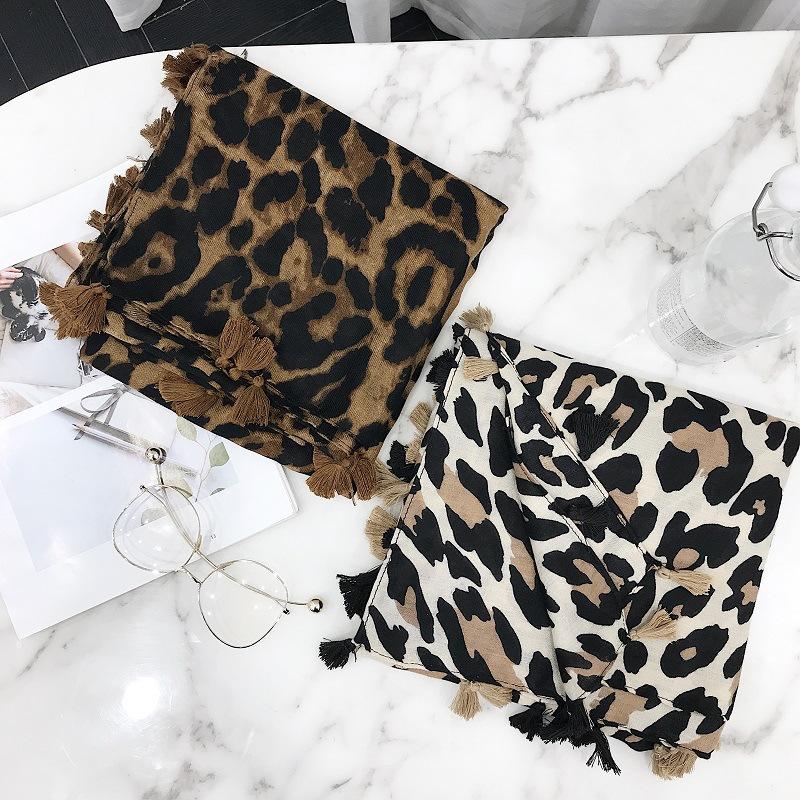 2021 New Women Autumn Cotton Linen Tassel Scarf Brown Leopard Dot Spain Style Wrap Pashminas Stole Muslim Hijab Sjaal 180*90cm