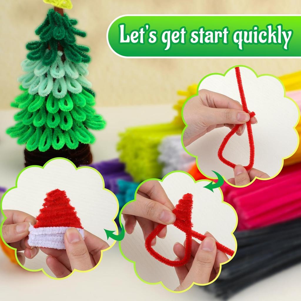 100/200/300 Pieces Pipe Cleaners Chenille Stem, Fruit Green Color Pipe Cleaners Set for Pipe Cleaners DIY Arts Crafts Decoration