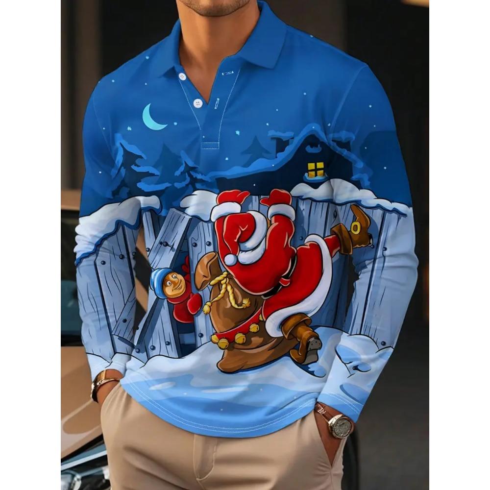 Christmas Men's Polo Shirt Santa Claus 3d Print Autumn Long Sleeve Shirt Casual T-shirt for Man Fashion Harajuku Men's Clothing