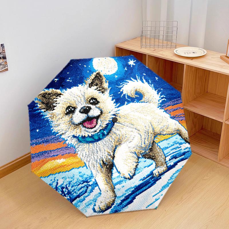 1 PC Automatic Folding Umbrella - Mountain Puppy Pattern, Portable & Foldable Design with 8 Ribs, Christmas Birthday Gifts