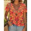 Women's T-Shirt Floral Graphic Paisley Retro Fashion Classic Short-Sleeved V-Neck Oversized Ladies Summer Clothing