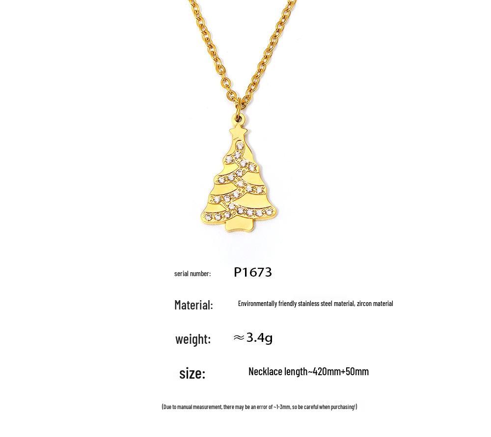 Xinyixin Christmas Tree Zircon Clavicle Necklace, Stainless Steel PVD Gold, Romantic Gift for Girlfriend
