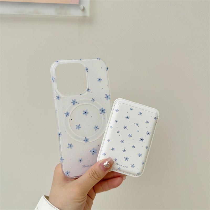Korean Ins Flower Magnetic Stand Phone Case For iPhone 16 Pro 15 14 13 Pro Max Cover with Magsafe Card Holder Cute Cases Funda