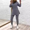 2 Pcs/Set Women Top Pants Set Hooded Long Sleeves Solid Color Slit Hem