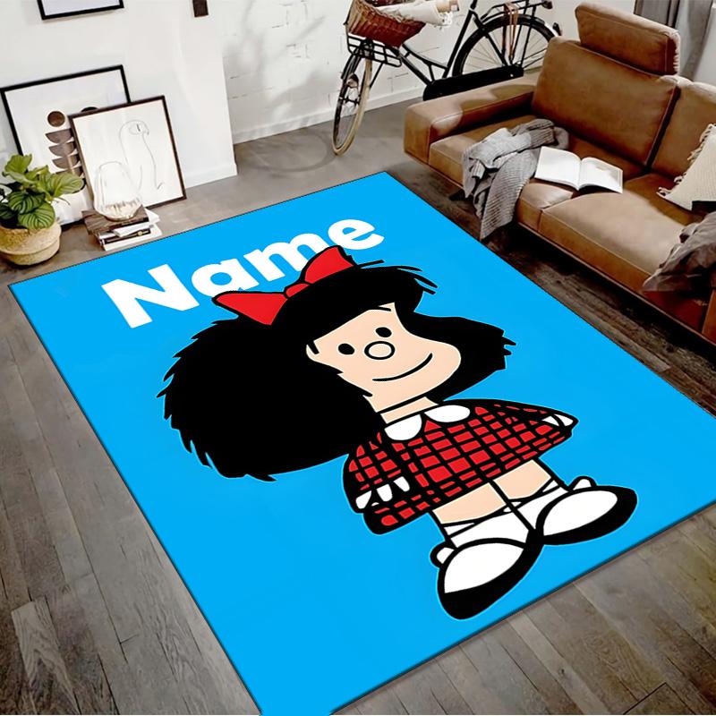 Custom Mafalda Mat Personalized Name, Polyester Washable Indoor Entryway Rug, Gift for Christmas, Easter, Thanksgiving Day