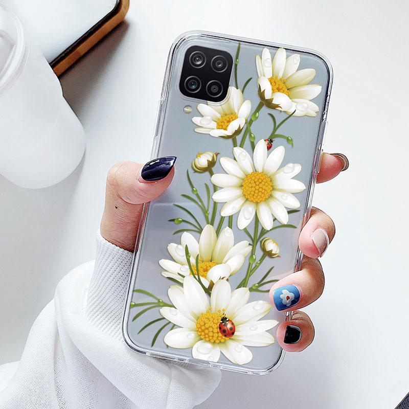 Phone Case For Samsung A12 M12 F12 Floral Silicon Cover For Samsung Galaxy A12 5G Fundas Coque Transparent Soft Capas Flower TPU