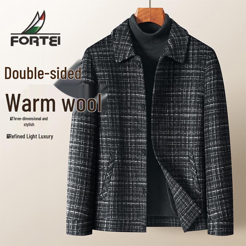 Futing Men s Plaid Wool Blend Jacket XL