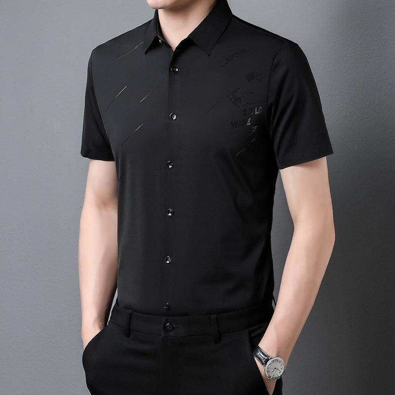 Cămașă bărbătească fără sudură cu mânecă scurtă, cămașă subțire de vară, pentru bărbați tineri și de vârstă mijlocie, din nailon elastic, fără călcare, de afaceri, casual