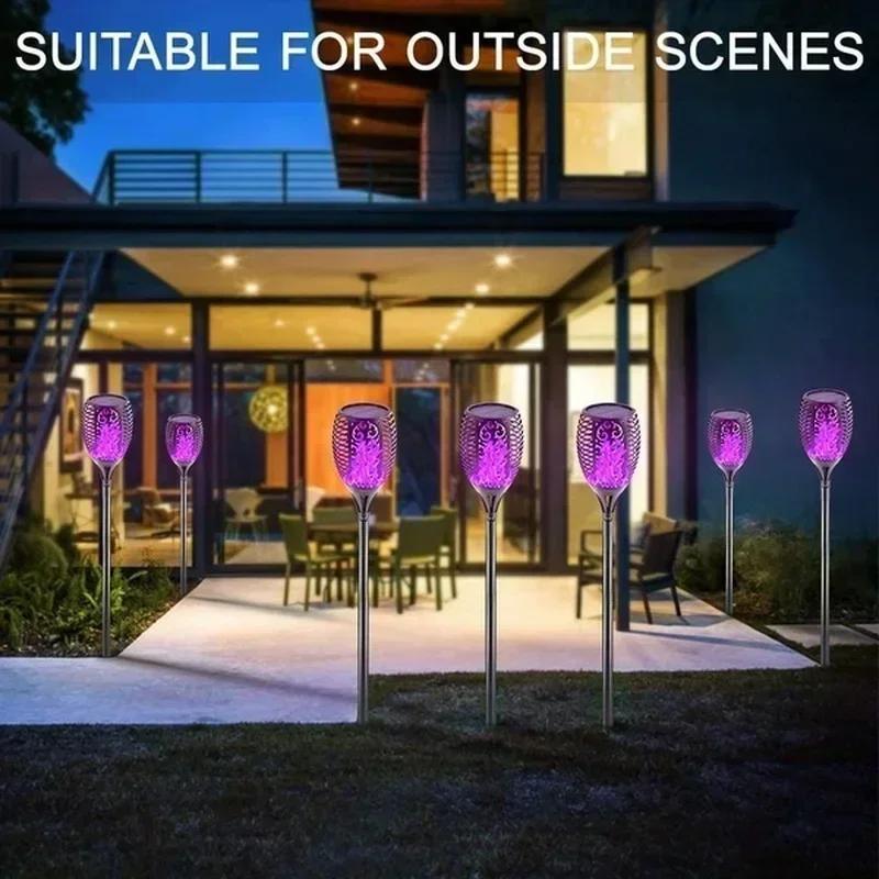1/2/4/6/8/10/12Pcs Solar Flame Torch Light Flickering Light Waterproof Garden Decoration Outdoor Lawn Path Yard Patio Floor Lamp