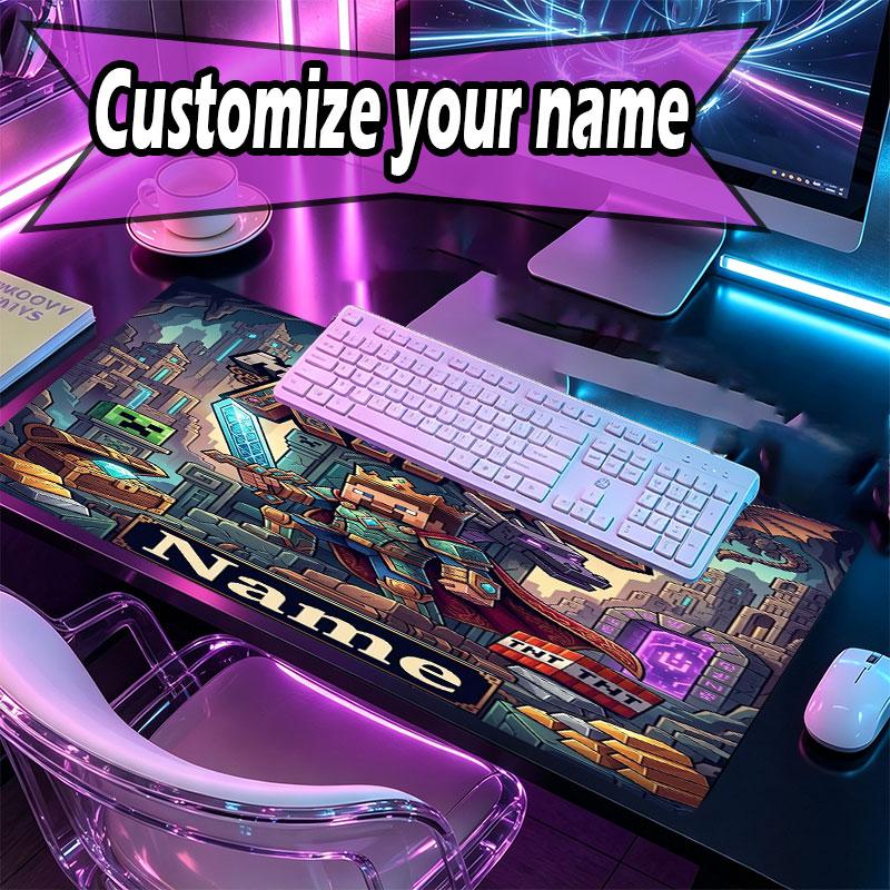 Custom Name Personalized Minecaraft Pattern Mousepad, Laptop PC Desk Mat, Decorative Desk Mat for Home Keyboard Pad Gift
