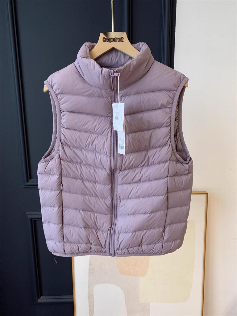 Women's Lightweight White Duck Down Vest: Short Stand-Up Collar Inner Layer for Winter