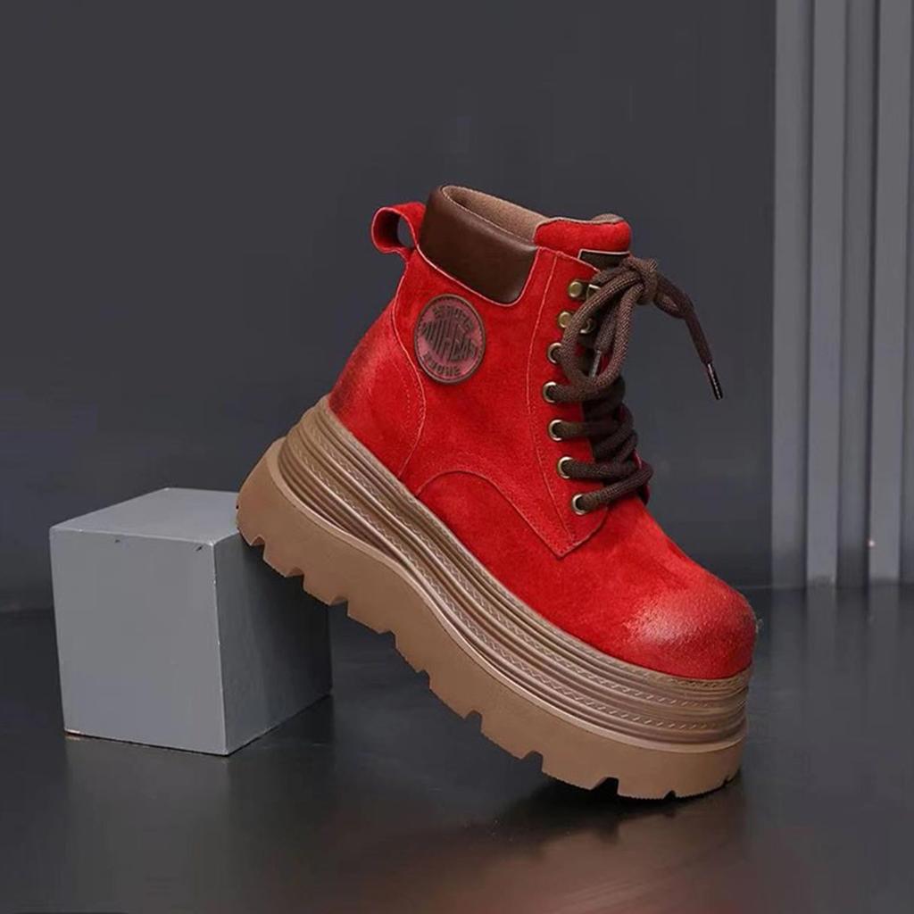 Autumn retro leather Martin boots women's British style 2025 new popular thick-soled heightening big yellow boots tooling boots