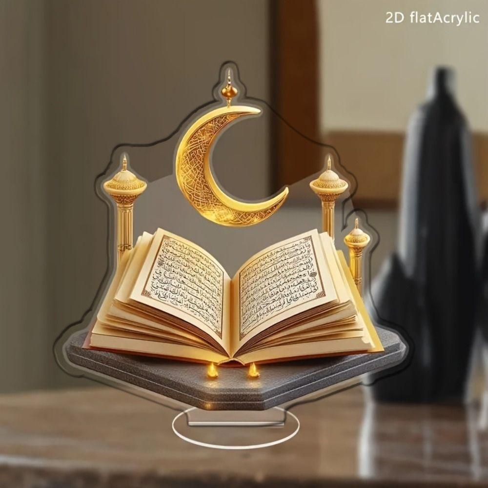 Decorazioni Desktop Corano 2D Luna Stella del Ramadan Castello Lunare Acrilico Ornamento con Base Artigianato Statuette Decorative per le Feste