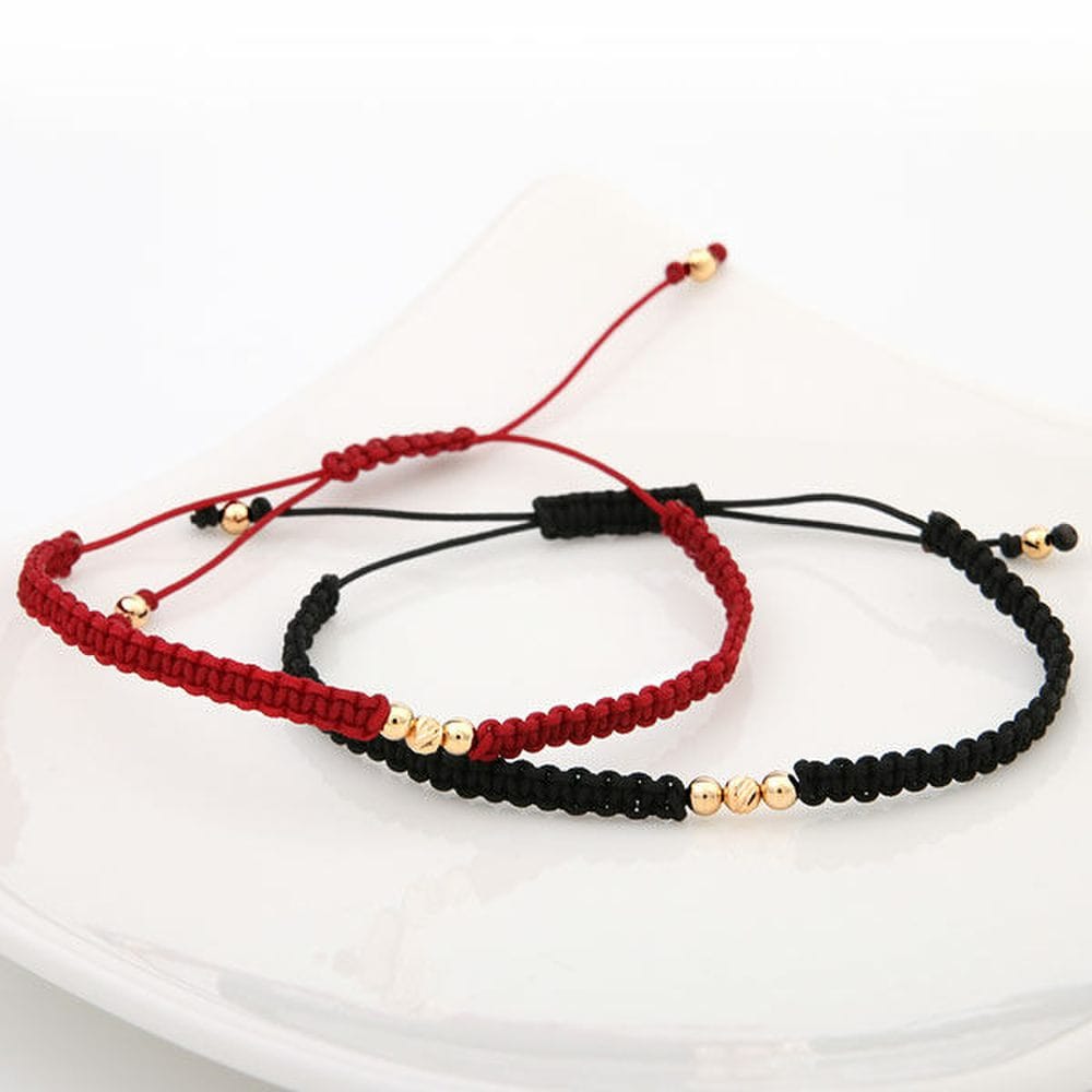 

14K Lily Gold Ball Adjustable Length Knot String Bracelet Mu wine