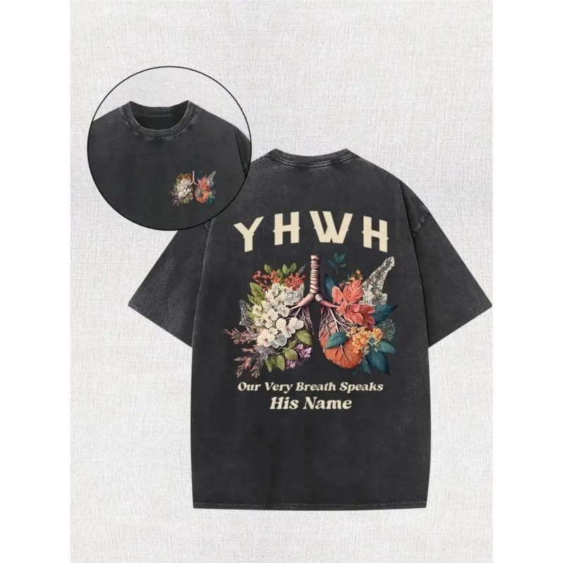 European sizes Retro Front and Back Printed Men s T-shirt, High-quality Heavy-weight Washed Men s T-shirt, Vintage Distressed Men s Top S