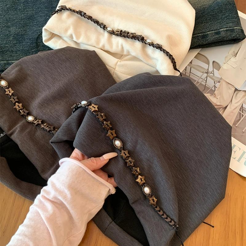 Vintage Y2K Baggy Cap Star Fringed Boho Chain Decor Beanies Cap Versatile Ethnic Style Autumn Winter Pullover Hats Streetwear