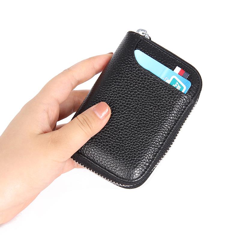 Top Grain Cowhide Anti-RFID Accordion Leather Card Holder with Multi-Card Slots