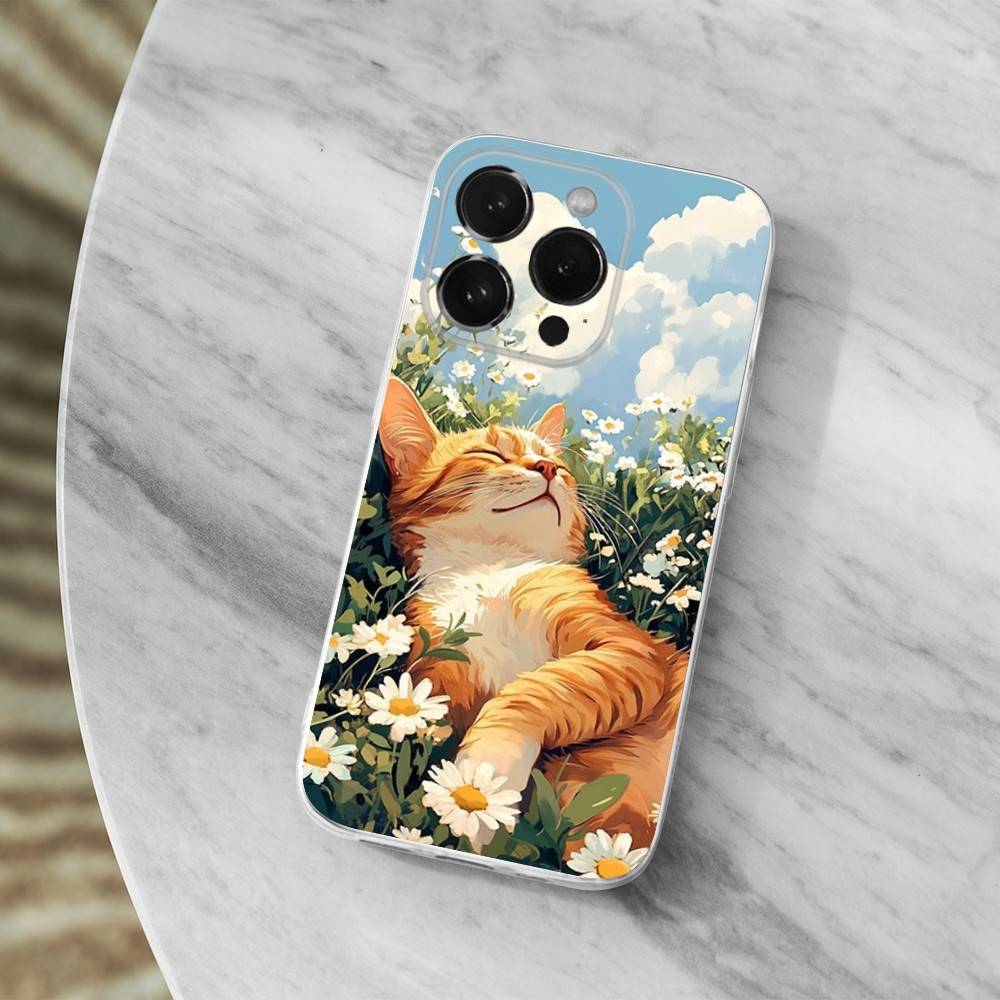 Cute Art Cat Cartoon Case For iPhone 17,11,12,13,16,14,15,Pro,Max,Plus,X,XS,XR,SE,Mini Transparent Soft Silicone